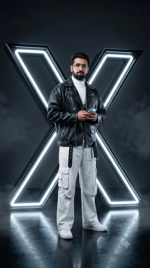 Cyberpunk Portrait Inside Glowing X Logo