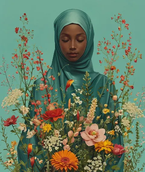 Orientalist Light Blue and Emerald Faith Illustration