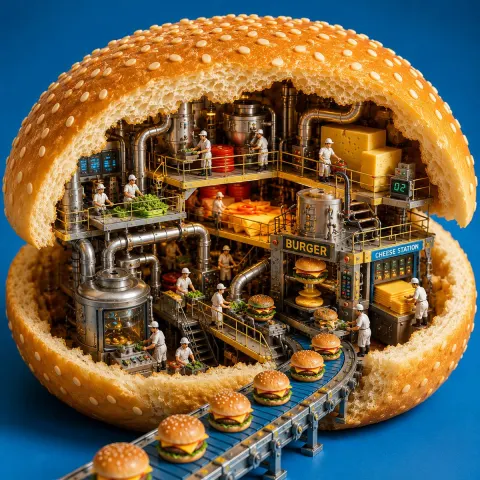 Tiny Burger Factory Inside Bun