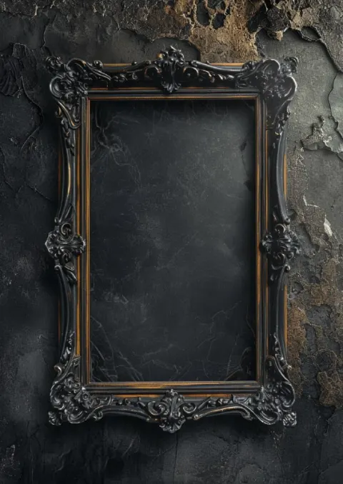 Empty Vertical Rococo Frame Mockup in Dark Tones