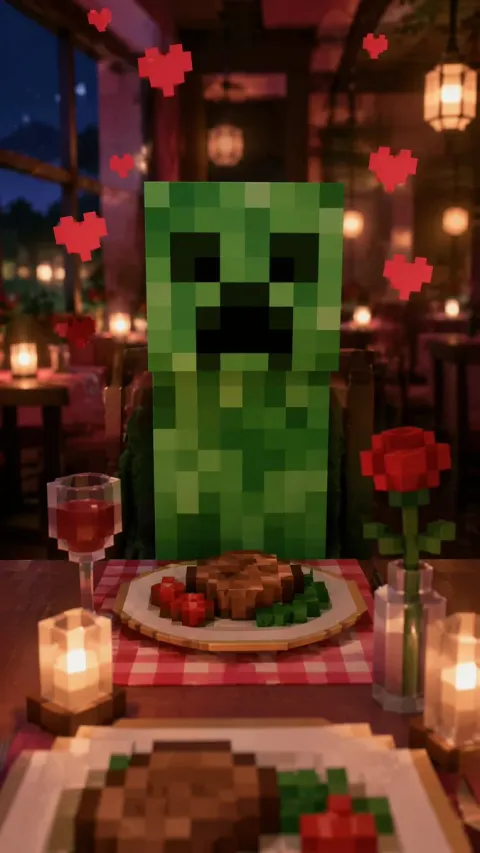 Romantic Dinner With Minecraft Creeper