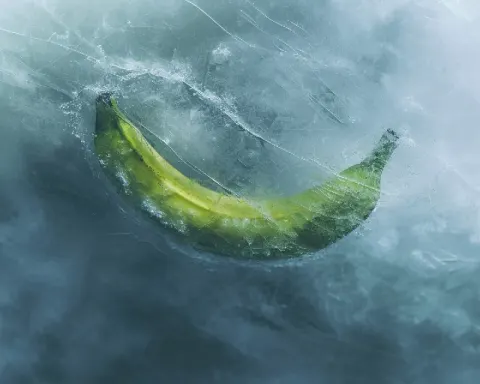 Green Banana Frozen Beneath the Surface of an Icy Lake
