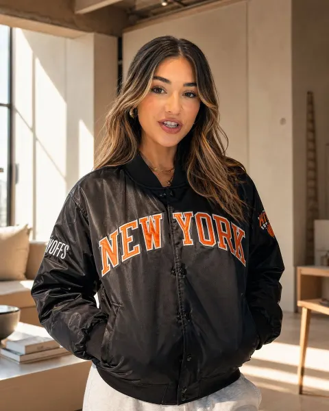 Black Satin Varsity Jacket Fashion