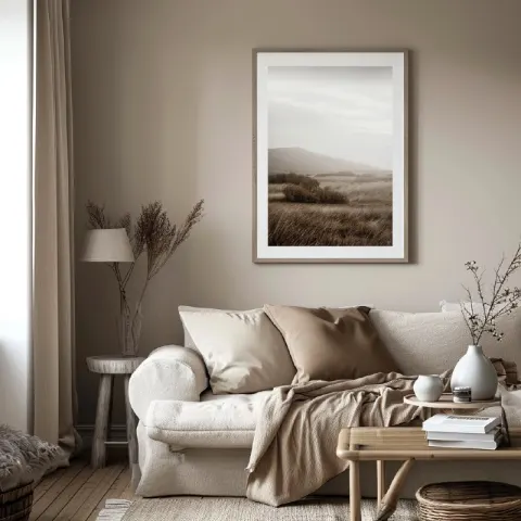 Framed Photo Mockup in Minimalist Danish Beige Hallway
