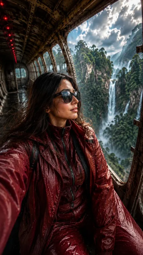 Rainy Abandoned Plane Selfie Portrait