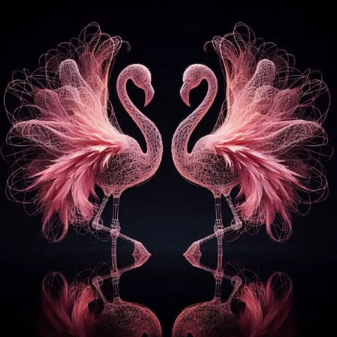 Wireframe Neon Pink Flamingo Logo Symbol in Plasma Style