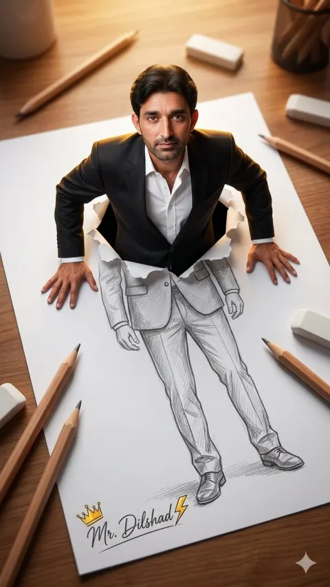 Man Emerging From Sketch Illusion