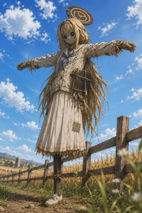 Anime Scarecrow Girl in Golden Field