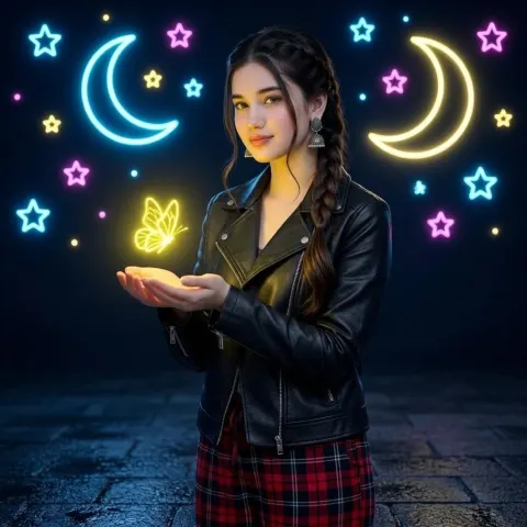 Neon Butterfly Night Portrait