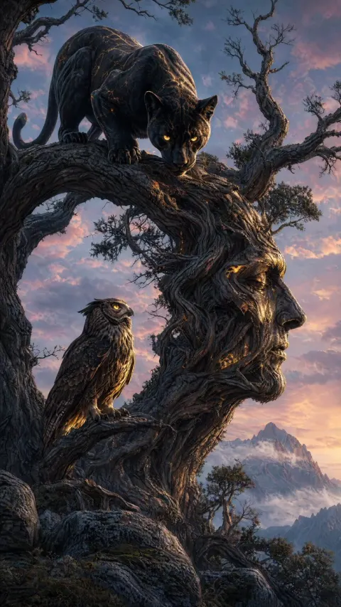 Majestic Panther Giant Head Tree Fantasy