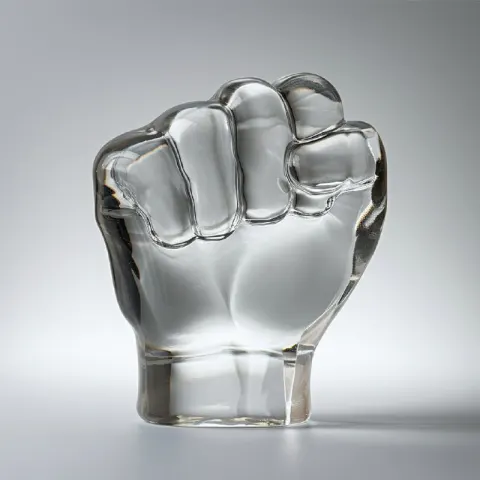 Glass Hand Fist Sculpture on a Light Background