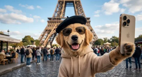 Paris Puppy Travel Selfie