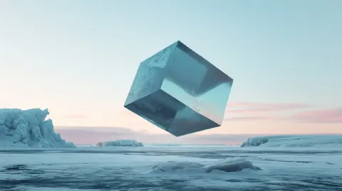 Floating Cube Dismantling Into Shapes in Arctic Landscape