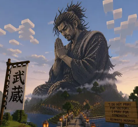 Giant Pixel Statue Praying