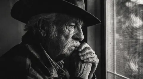 Cinematic Elderly Man Window Portrait