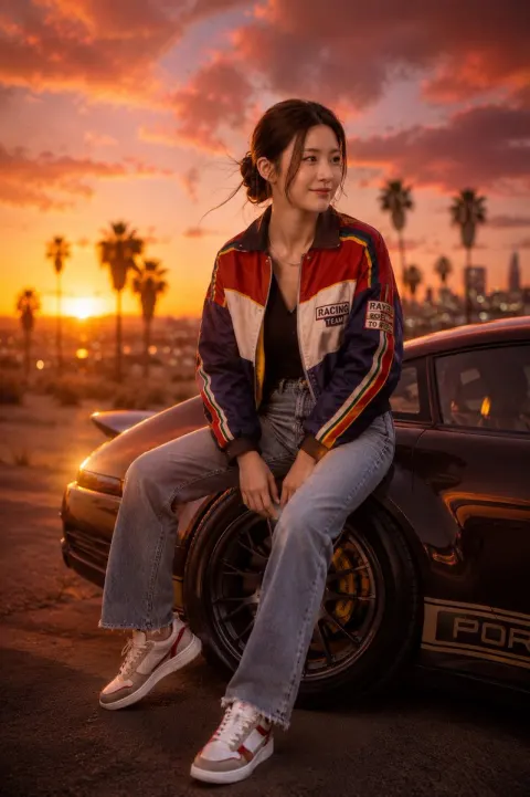 Sunset Luxury Car Fashion Editorial
