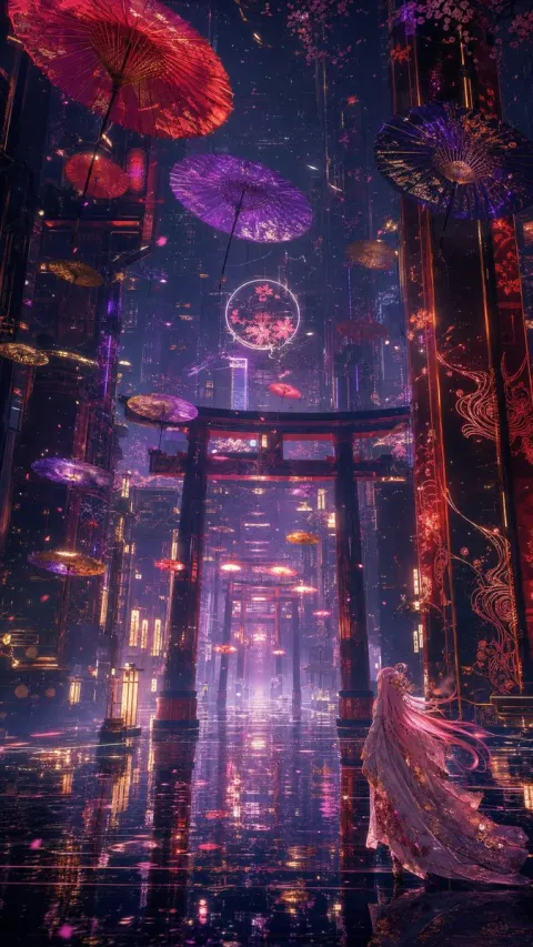 Neon Rain Alley Floating Dreams