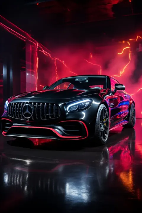 Mercedes Benz Luxury Car Studio Shot With Neon Lights
