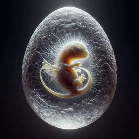 Macro Gelatin Egg With Tiny Embryonic Dragon Inside