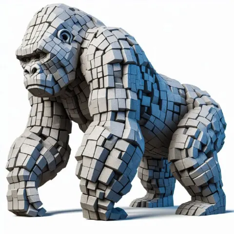 Fragmented Geometric Gorilla Sculpture in Rock-Like Pieces
