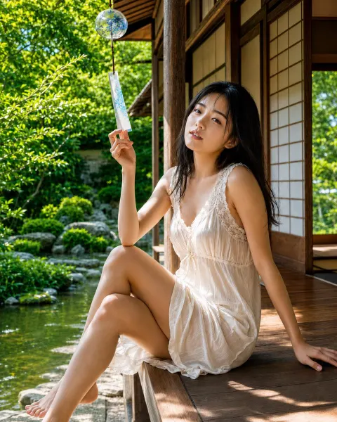 Japanese Summer Portrait With Wind Chimes
