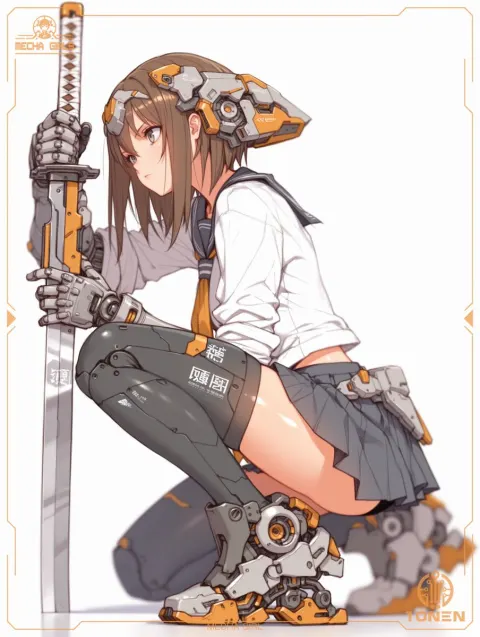 Mecha Girl Crouching Pose