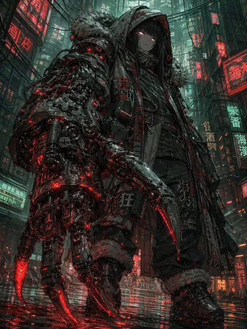 Neon Rain Mech Claw Girl
