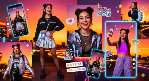 Gen-Z Cyberpunk Fashion Collage