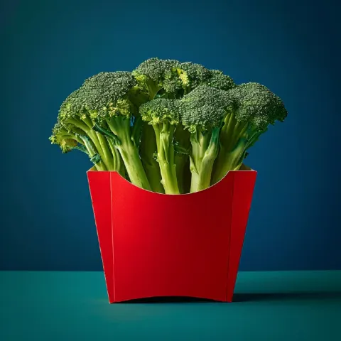 Red French Fry Box Filled With Broccoli Studio Photo