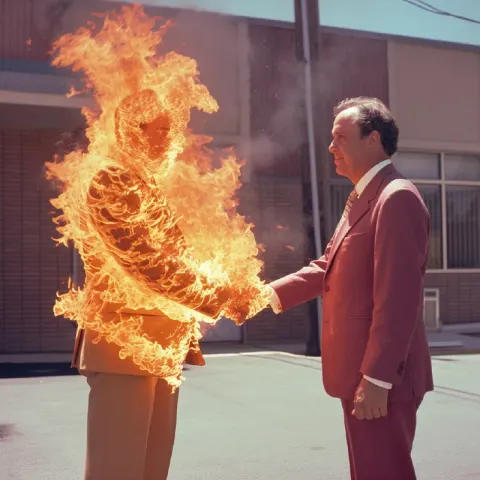 1970s Kodachrome Handshake With Businessman in Flames