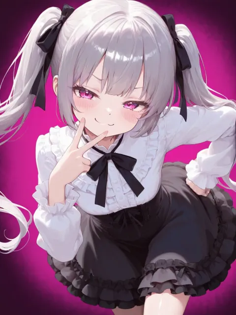Silver Haired Anime Girl Victory Pose