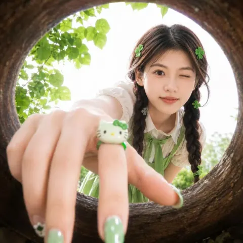 Playful Girl in Wooden Frame