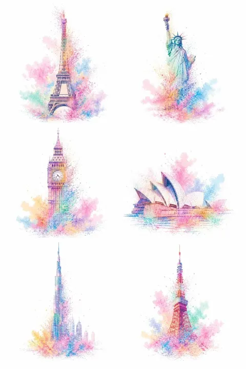 Pastel Landmarks Dissolving Art