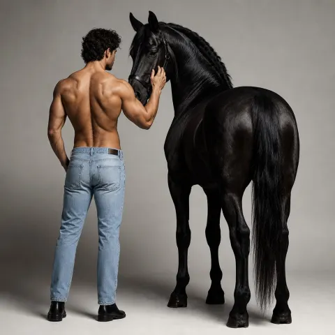 Striking Minimalist Man Horse Portrait