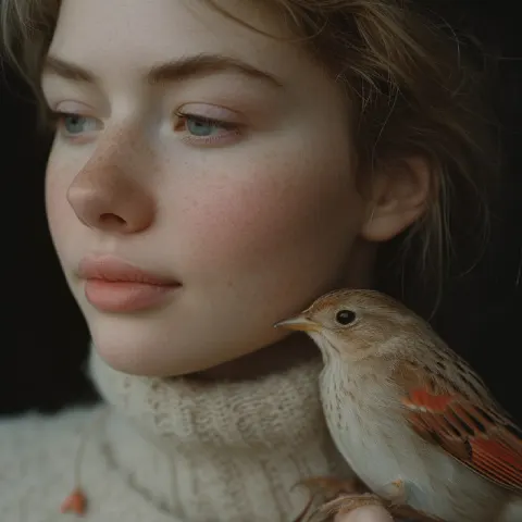 Surreal Icelandic Woman With Bird Metamorphosis Portrait
