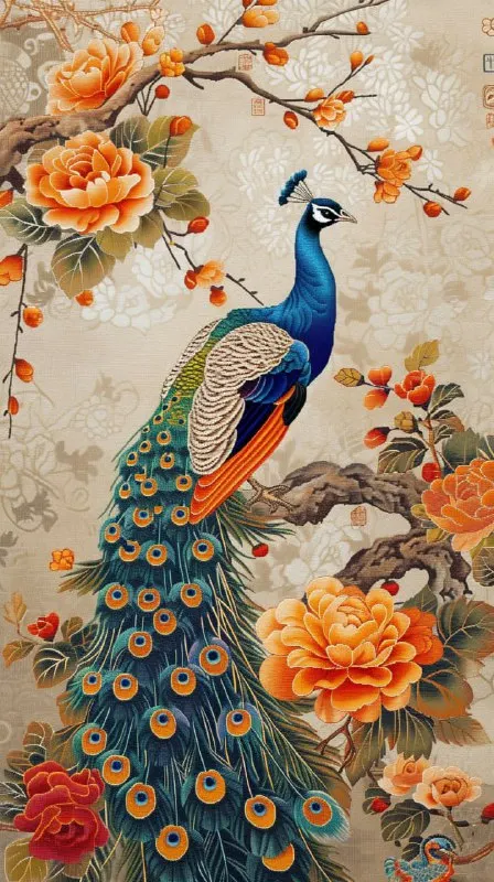China-Chic Cross Stitch Peacocks With Traditional Patterns