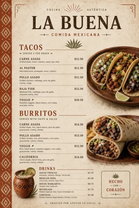 Modern Mexican Restaurant Menu Design