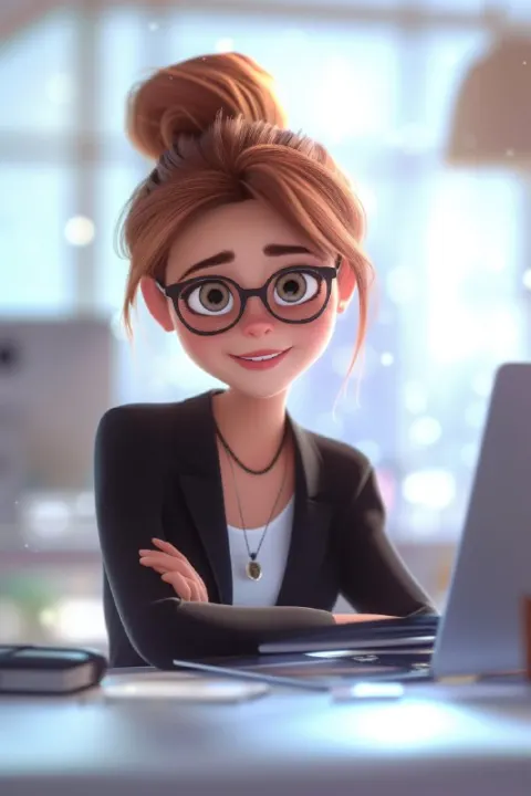Pixar Style Woman IT Specialist With Laptop in Open Office