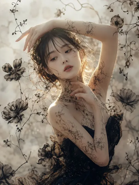 Dreamy Botanical Veiled Portrait
