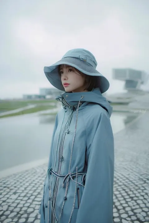 Dreamy Powder-Blue Rain Editorial