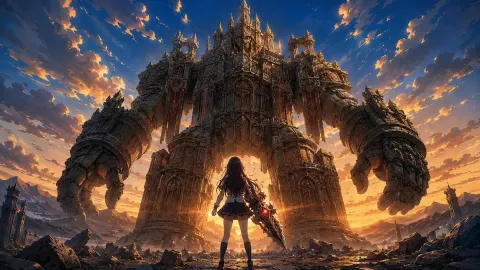 Schoolgirl vs Cathedral Golem