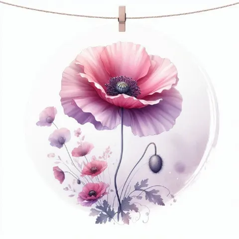 Poppy Birth Month Flower Clip Art in Soft Watercolor