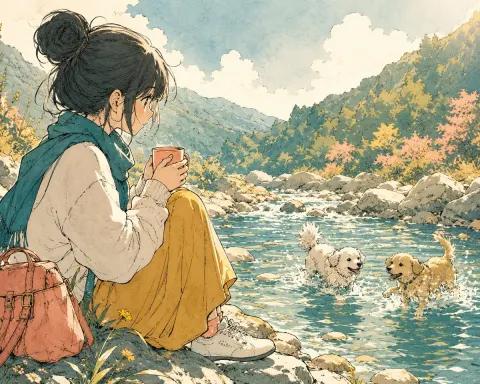 Anime Girl Coffee River Scene