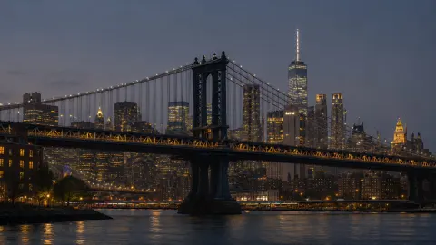 Manhattan Bridge Blue Hour Cityscape
