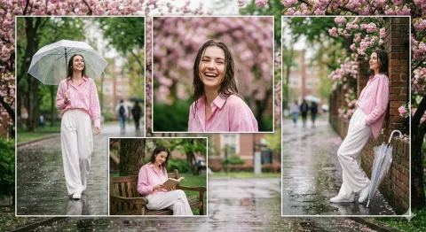 Rainy Campus Fashion Portrait