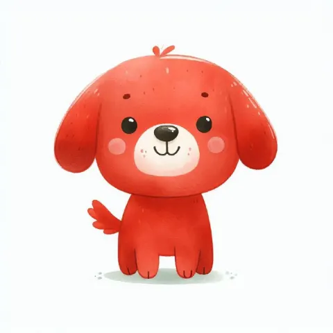 Cute Red Dog Watercolor in Jon Klassen Children's Style