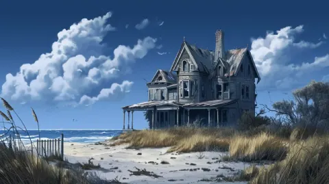 Cel Shaded Abandoned Beach Mansion Illustration