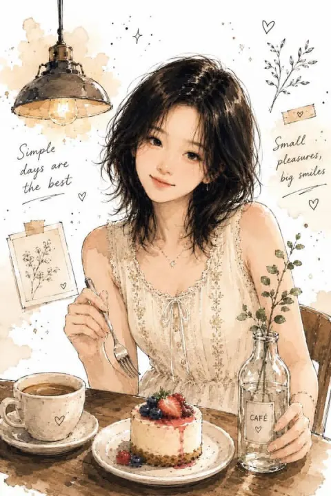 Cozy Cafe Watercolor Girl Illustration