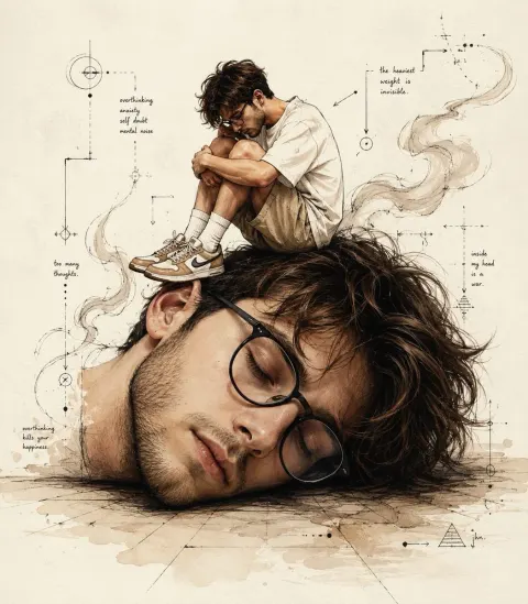 Surreal Man Sitting On Giant Head