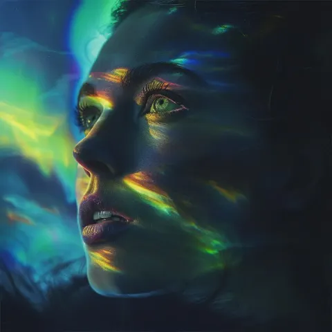 Woman's Face Blending Into the Aurora Borealis Portrait